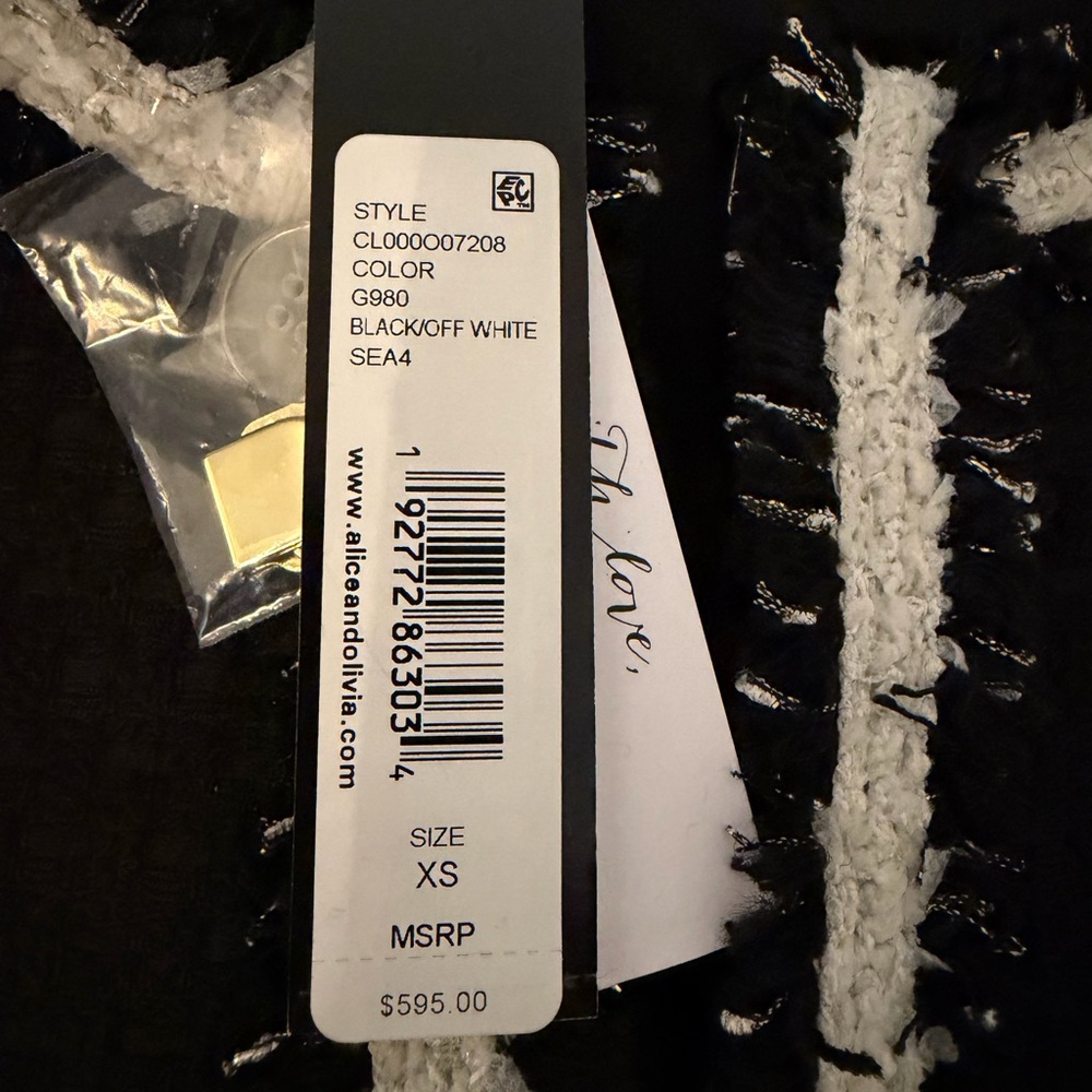 Alice + Olivia KIDMAN TWO-FER TWEED JACKET Black and White Size XS NWT - Picture 7 of 9
